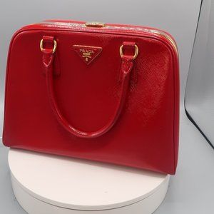 PRADA Saffiano Vernice Pyramid Top Handle Bag